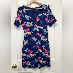 ModCloth Dress Womens Small Navy Equine Divine Retro V Neck Knee length Adult